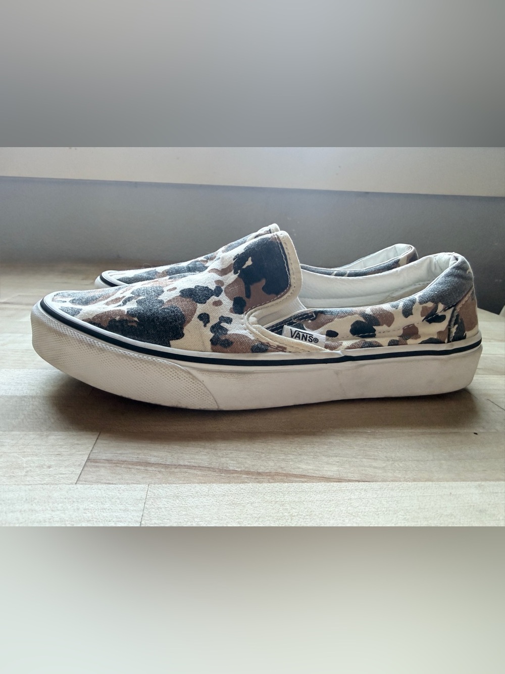Vans Classic Slip-Ons “Cow Print” in Black, Brown and White - Distressed - Picture 4 of 8